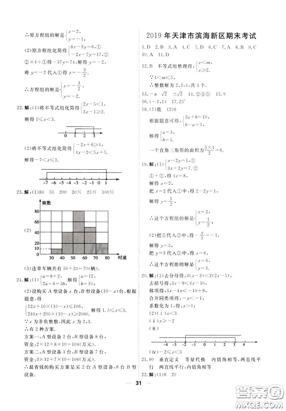 2020年一飛沖天小復(fù)習(xí)七年級(jí)下冊(cè)數(shù)學(xué)參考答案