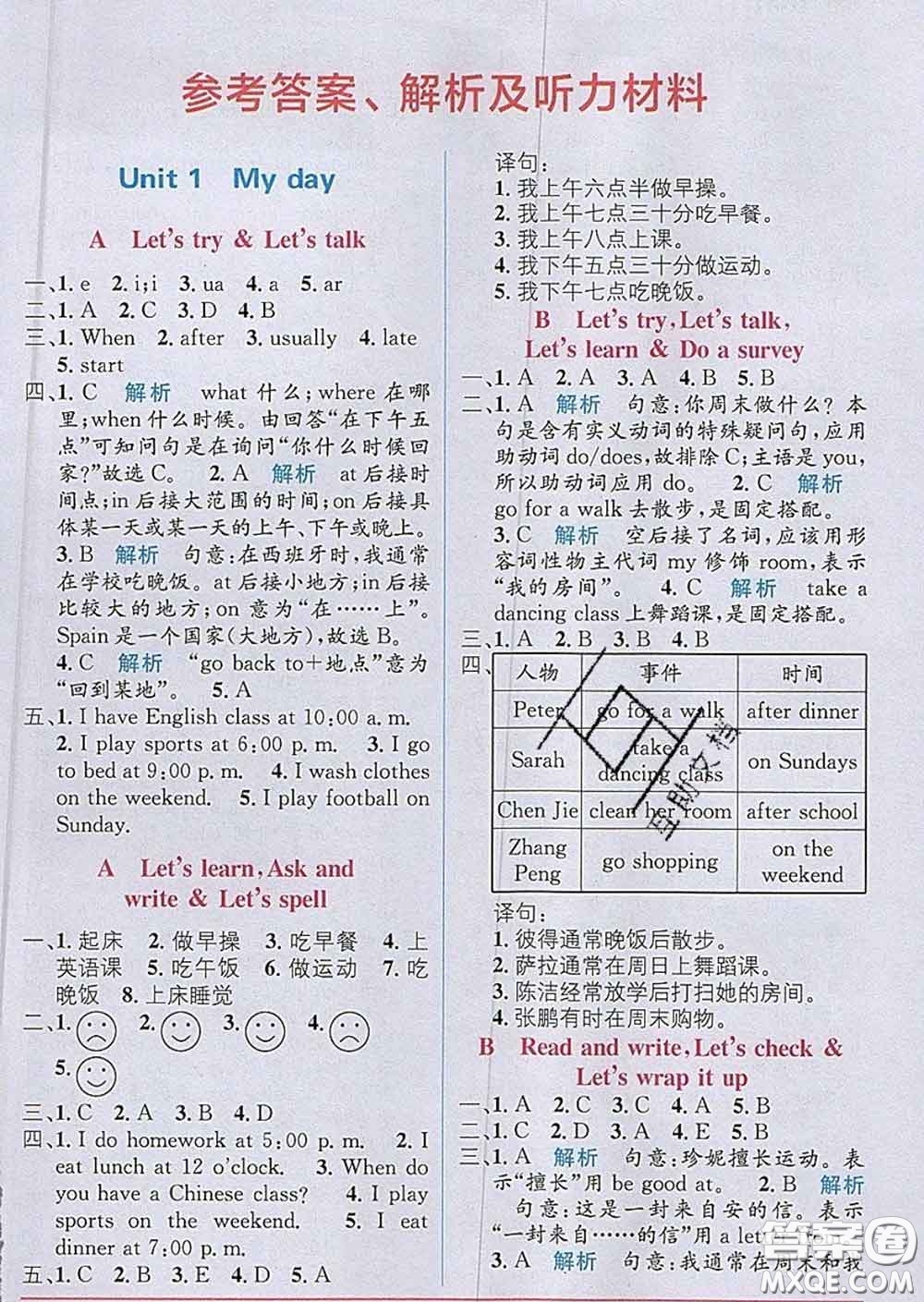 新疆青少年出版社2020春教材1加1五年級(jí)英語(yǔ)下冊(cè)人教版答案