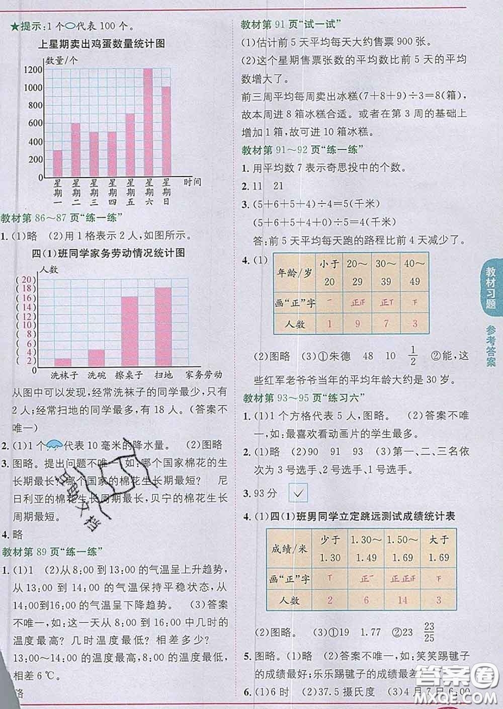 新疆青少年出版社2020春教材1加1四年級(jí)數(shù)學(xué)下冊(cè)北師版答案