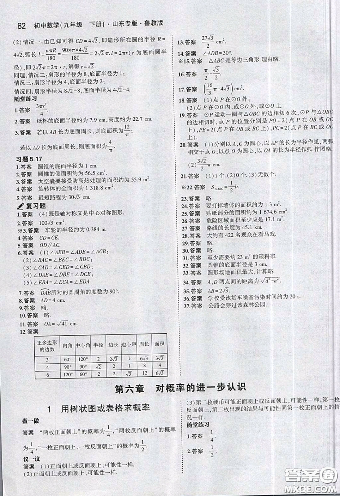 山東教育出版社2020義務(wù)教育教科書(shū)54學(xué)制九年級(jí)數(shù)學(xué)下冊(cè)魯教版教材課后習(xí)題答案