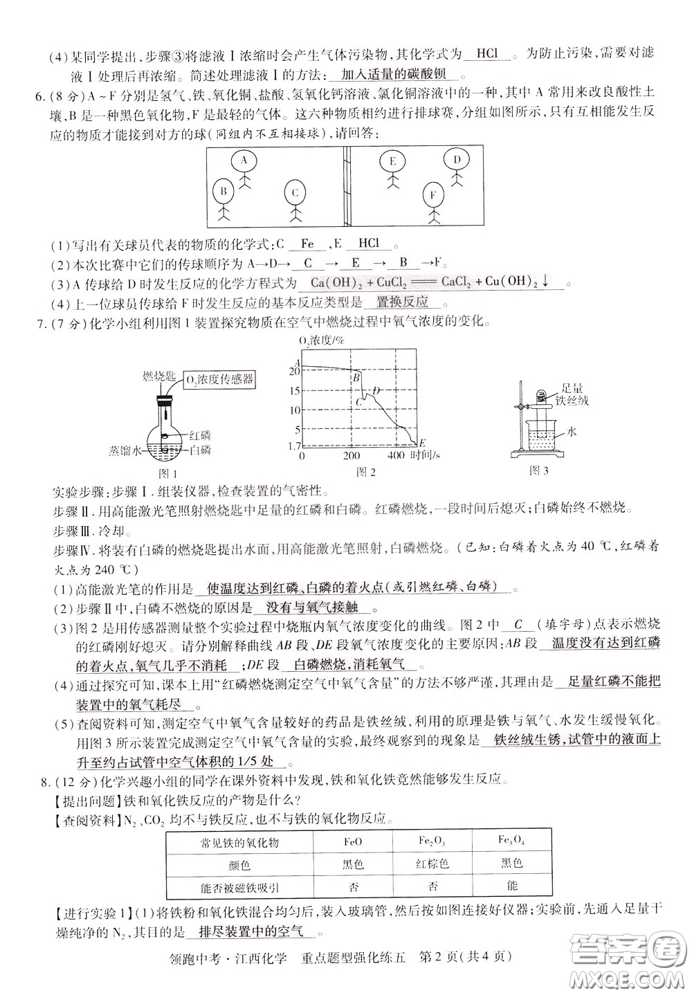 典學文化2020全新版領(lǐng)跑中考化學江西專用教師用書參考答案