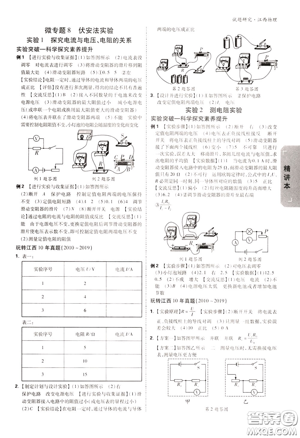 2020年萬唯中考試題研究物理江西專版精講本參考答案