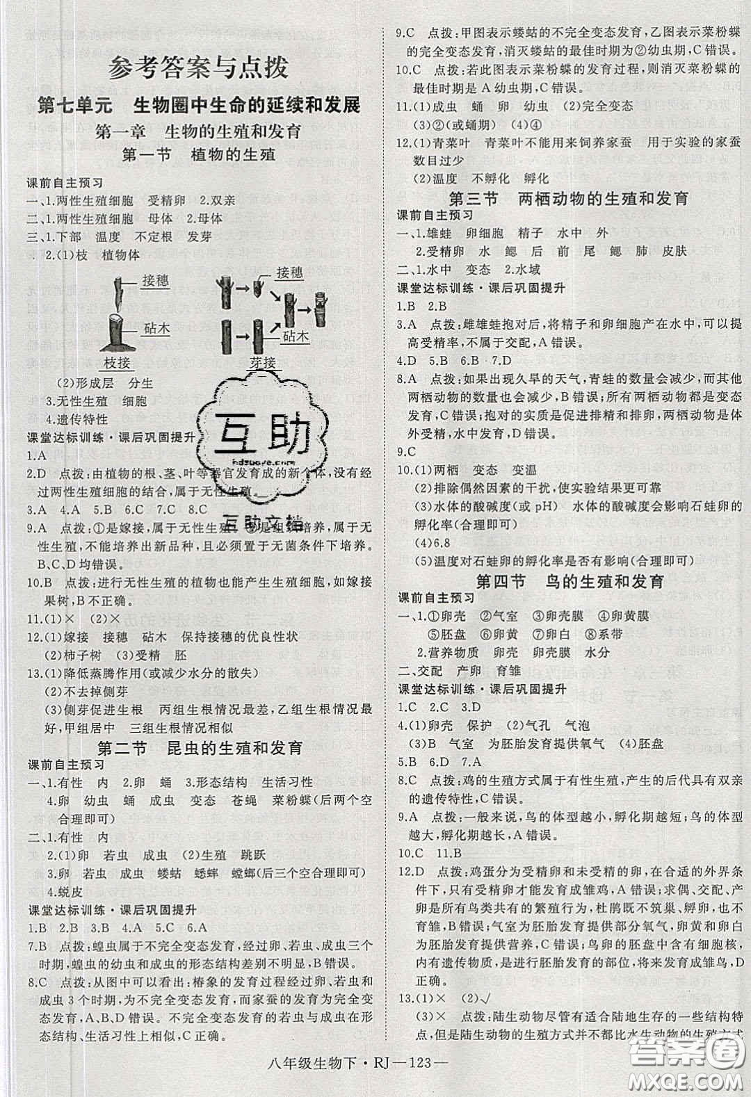 武漢出版社2020春優(yōu)翼學(xué)練優(yōu)八年級(jí)生物下冊(cè)人教版答案