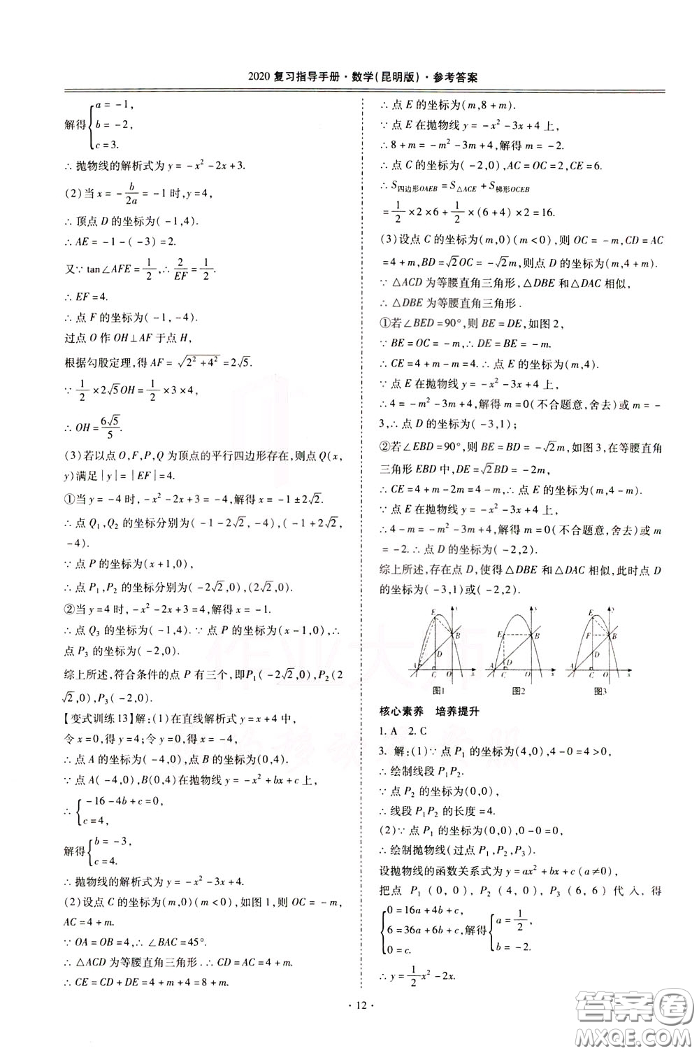 2020年昆明市初中學業(yè)水平考試復習指導手冊數學參考答案