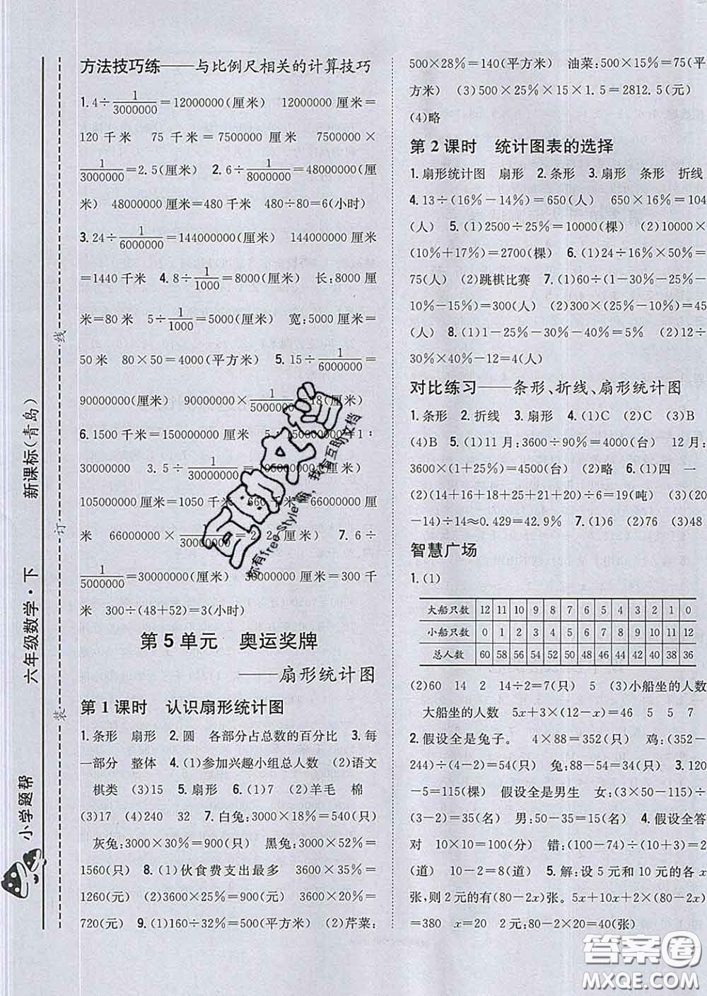 2020春梓耕書系小學(xué)題幫六年級數(shù)學(xué)下冊青島版答案