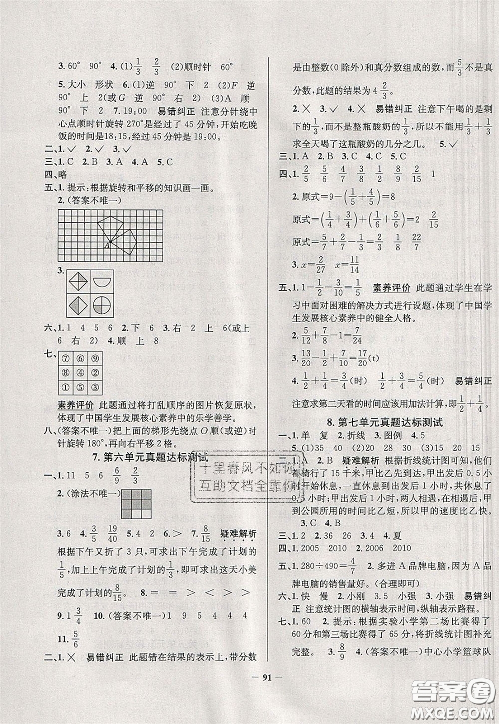 2020年真題圈天津市小學(xué)考試真卷三步練五年級(jí)下冊(cè)數(shù)學(xué)參考答案