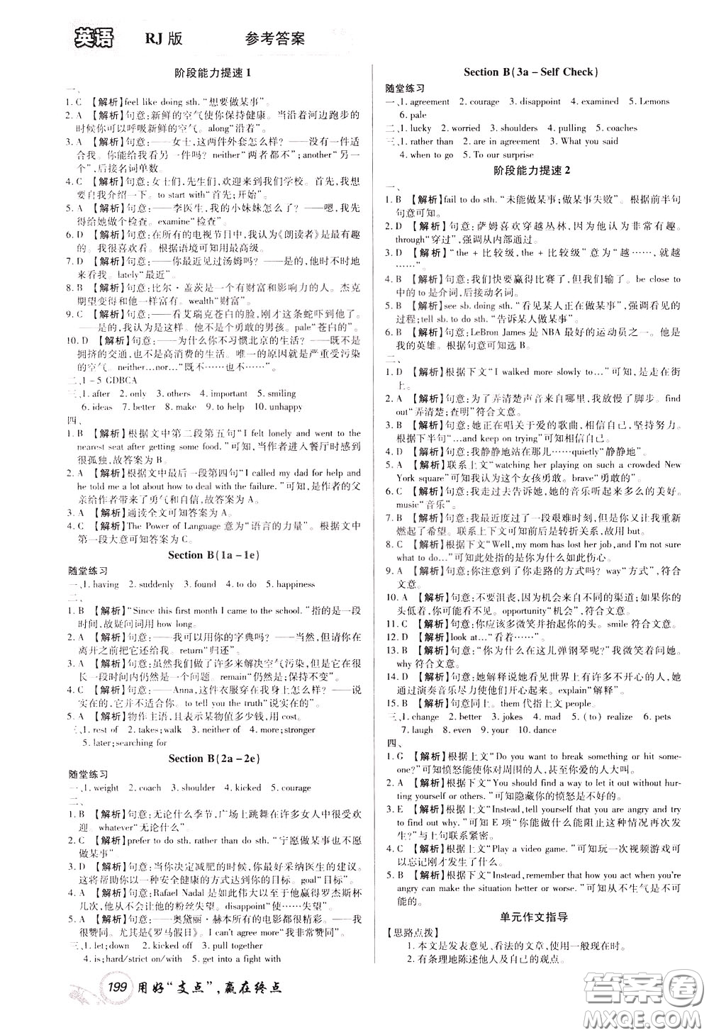 2020年支點英語九年級下冊RJ版人教版江西專版參考答案