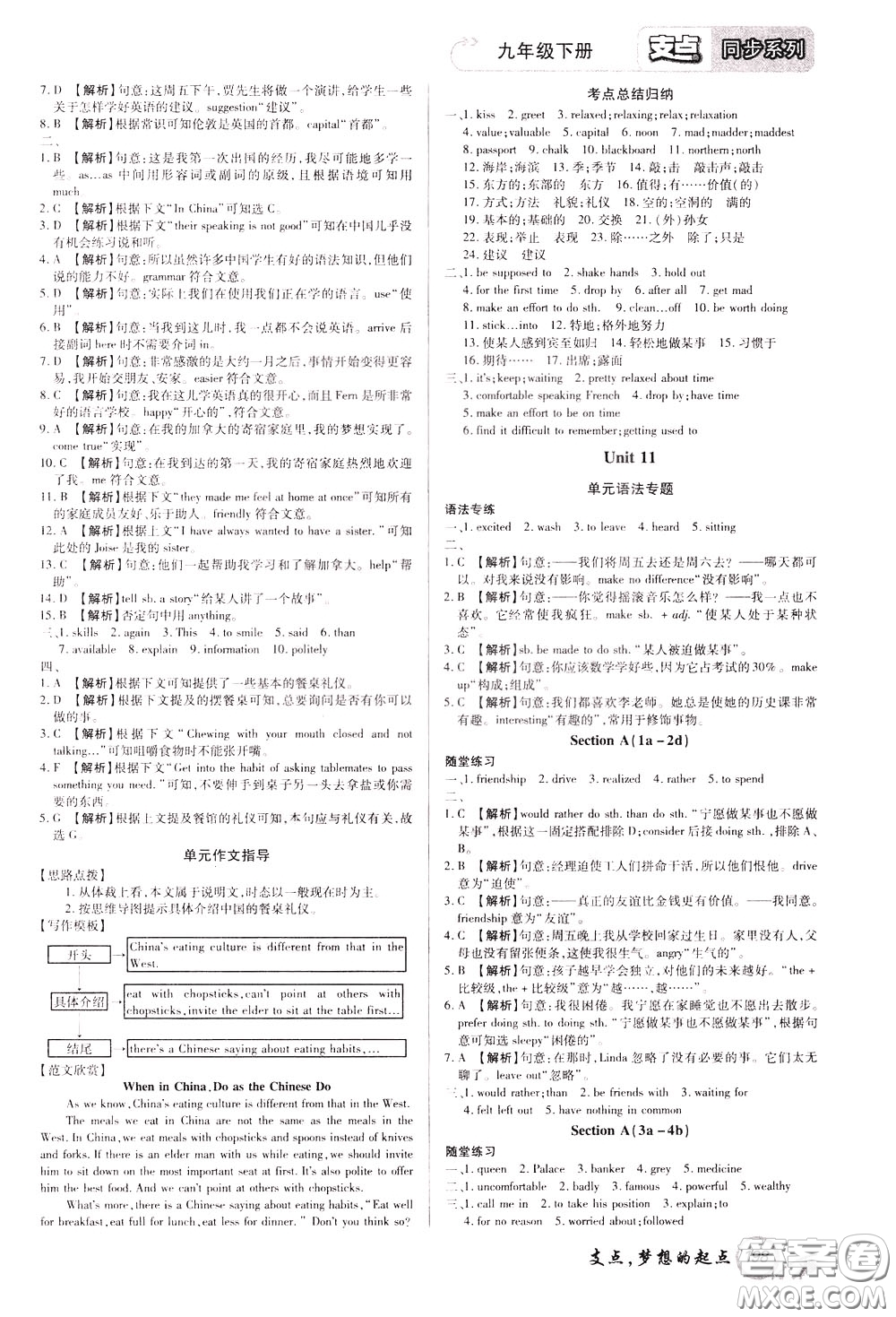 2020年支點英語九年級下冊RJ版人教版江西專版參考答案