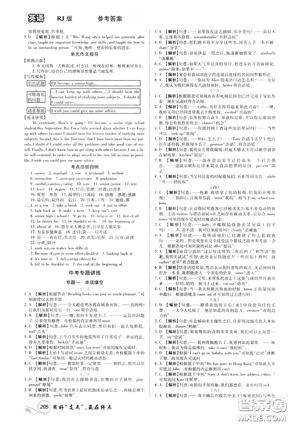 2020年支點英語九年級下冊RJ版人教版江西專版參考答案