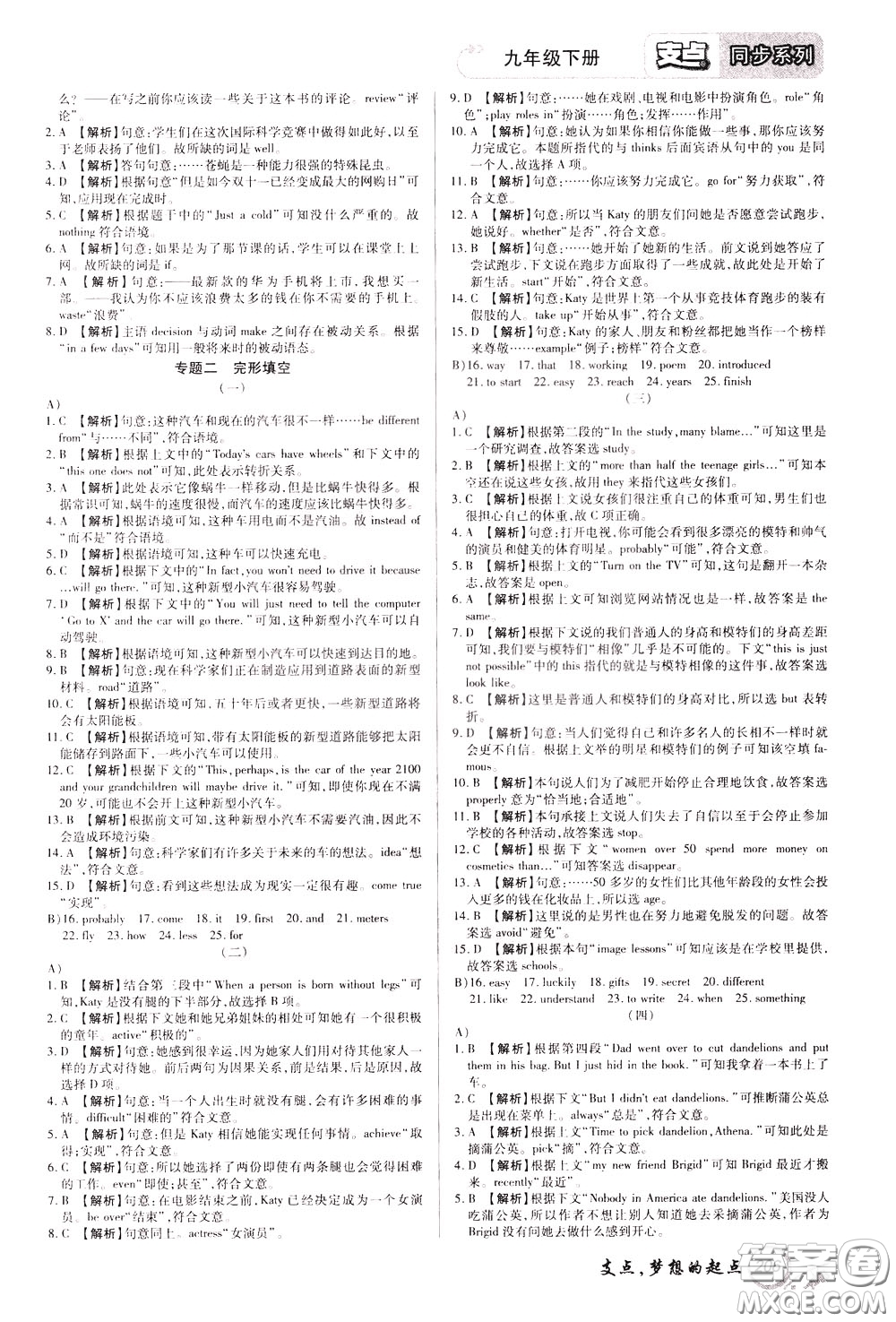 2020年支點英語九年級下冊RJ版人教版江西專版參考答案