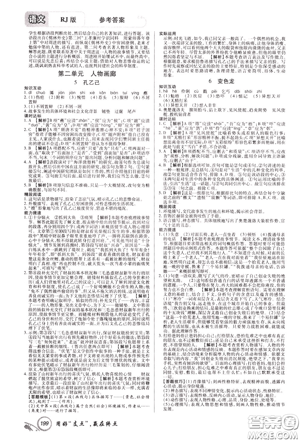 2020年支點語文九年級下冊RJ版人教版江西專版參考答案