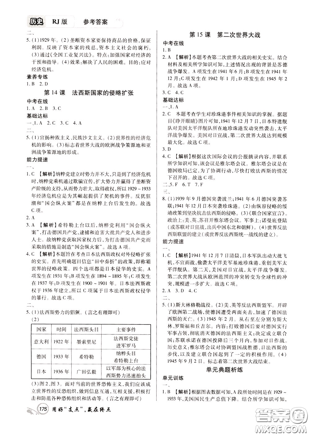 2020年支點(diǎn)歷史九年級下冊RJ版人教版江西專版參考答案