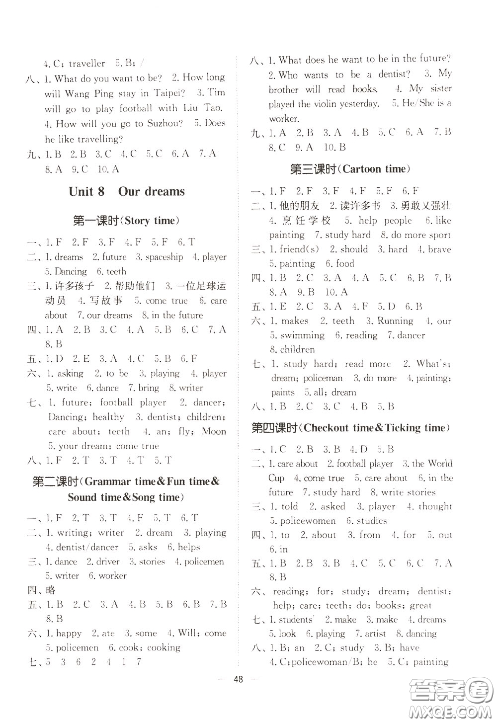 2020年課時(shí)金練英語(yǔ)六年級(jí)下冊(cè)江蘇版參考答案