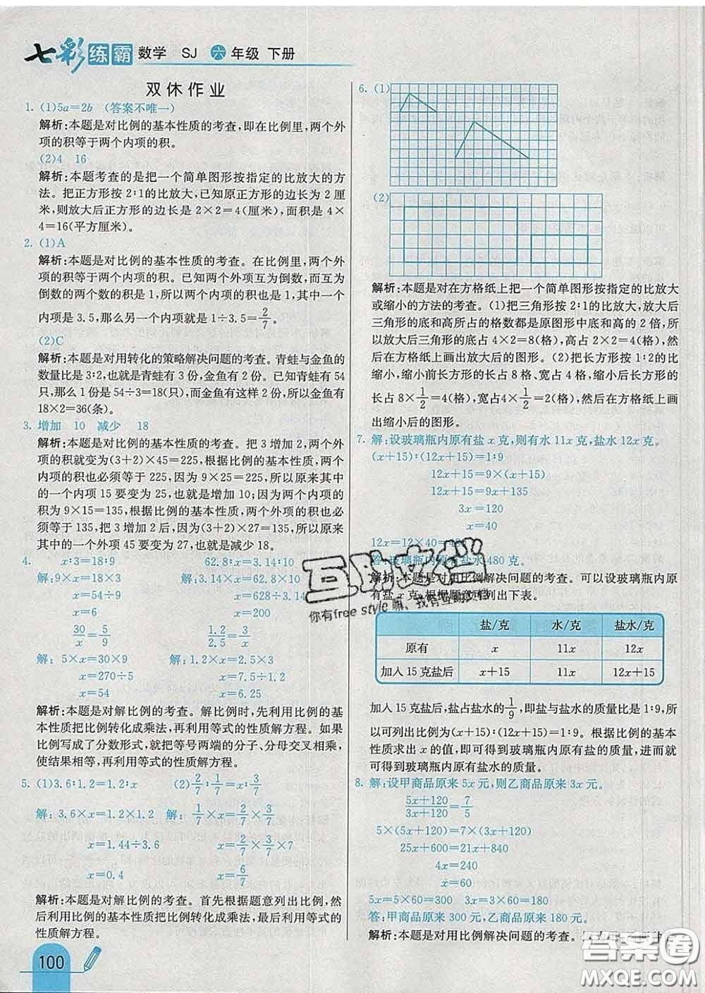 河北教育出版社2020新版七彩練霸六年級數(shù)學下冊蘇教版答案