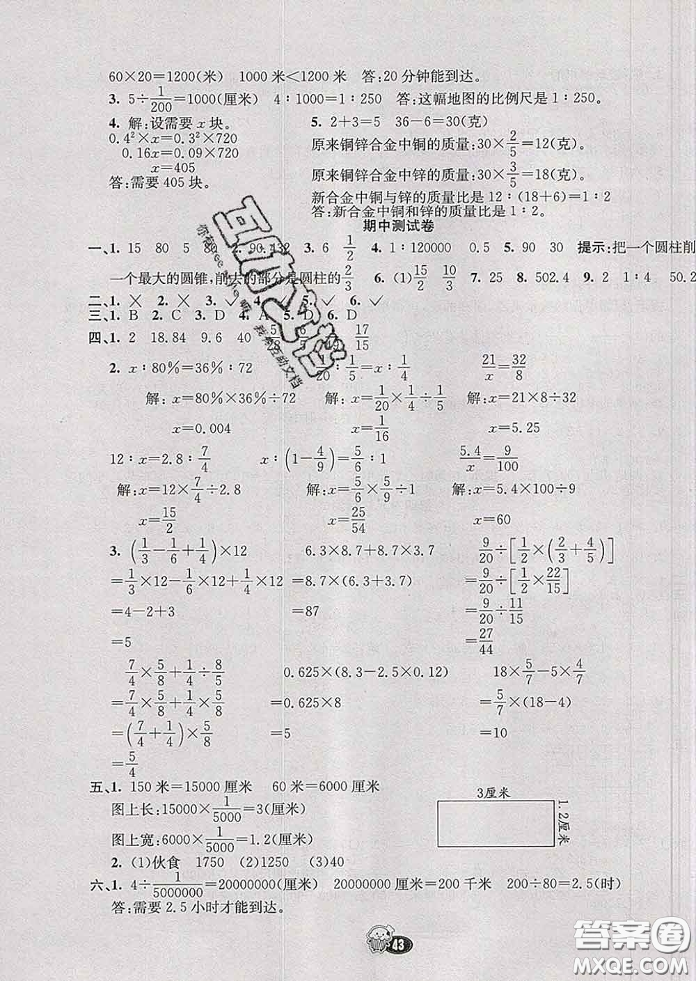 河北教育出版社2020新版七彩練霸六年級數(shù)學下冊蘇教版答案