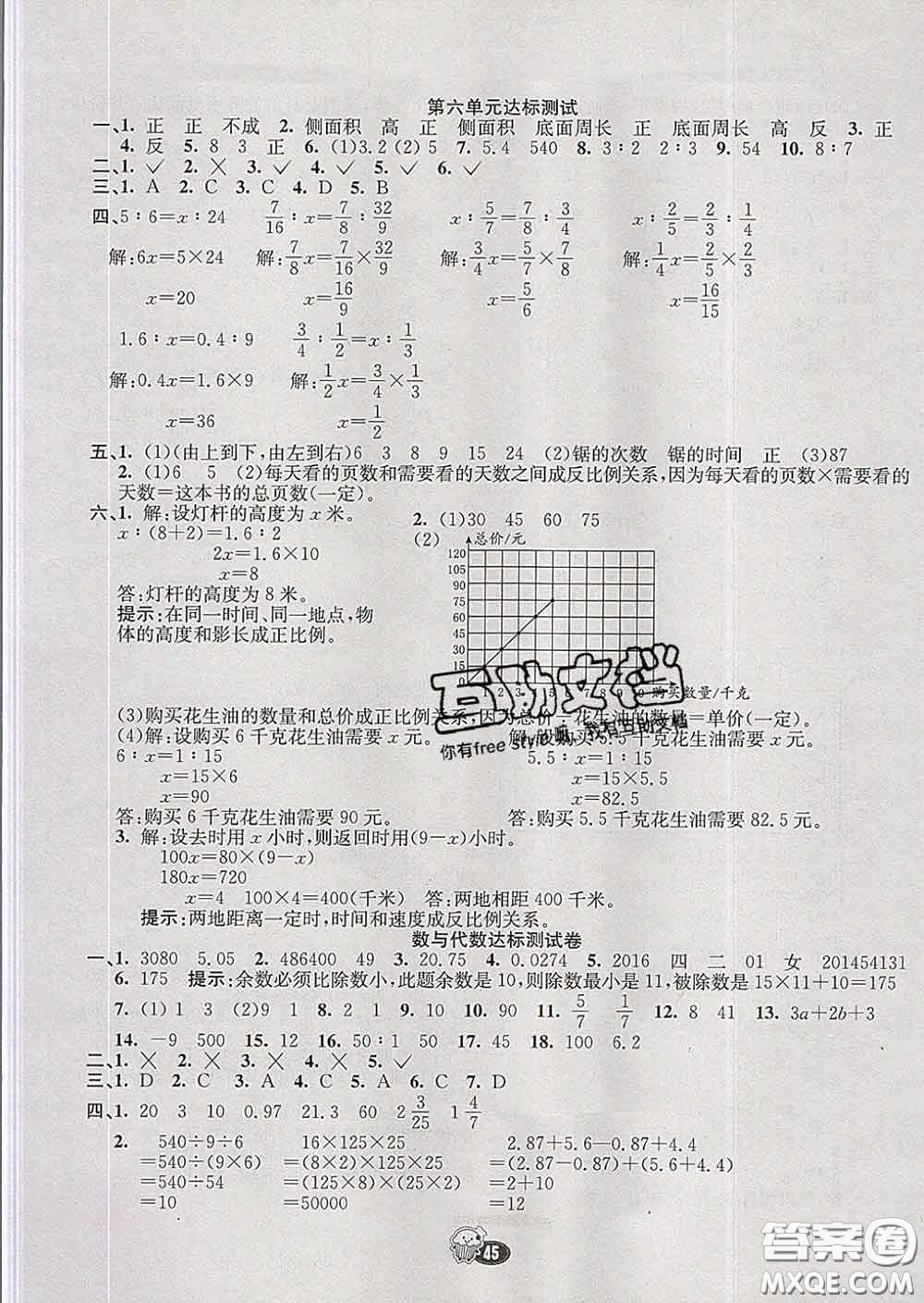 河北教育出版社2020新版七彩練霸六年級數(shù)學下冊蘇教版答案