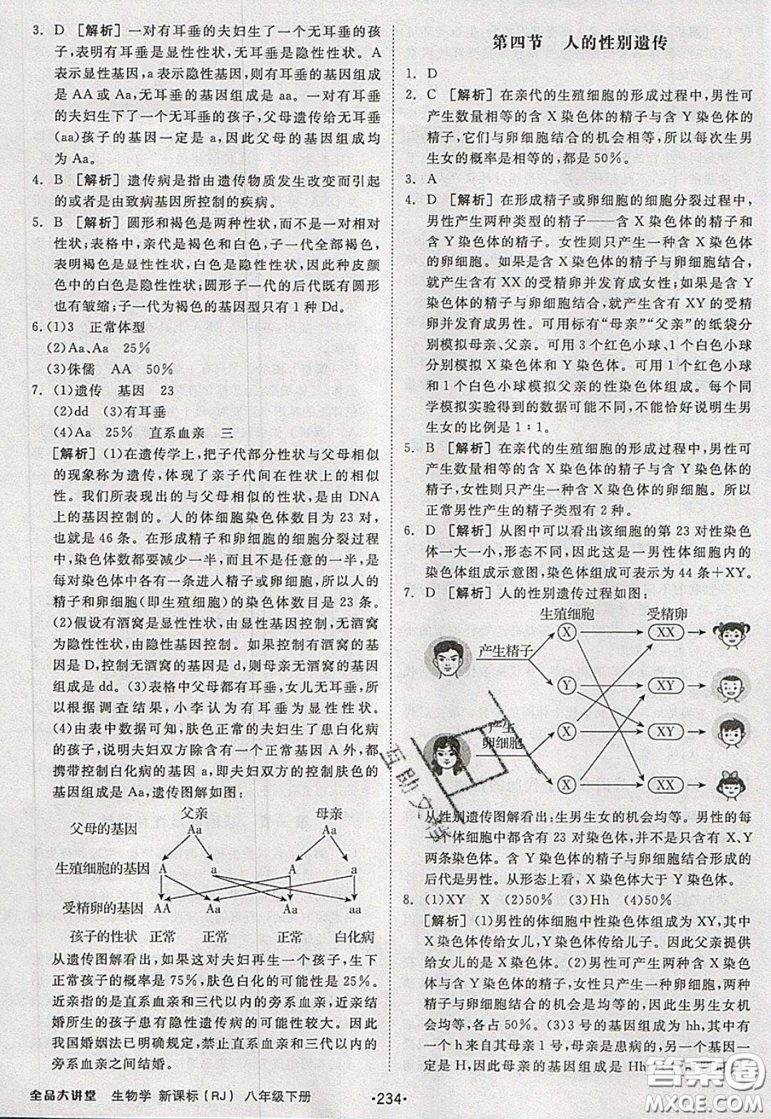 2020春全品大講堂初中生物八年級(jí)下冊(cè)新課標(biāo)RJ人教版參考答案