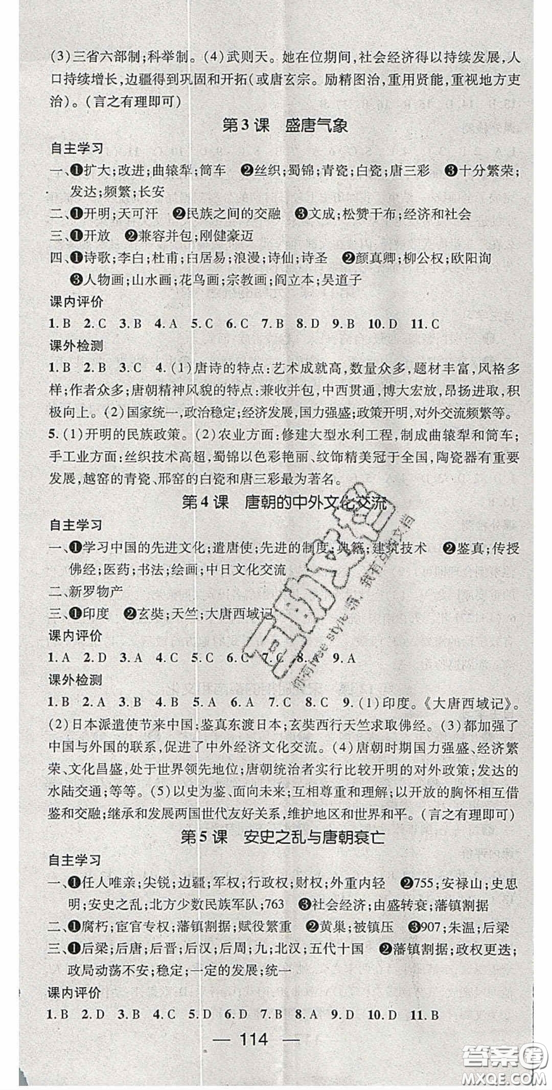 陽光出版社2020精英新課堂七年級(jí)歷史下冊(cè)人教版答案