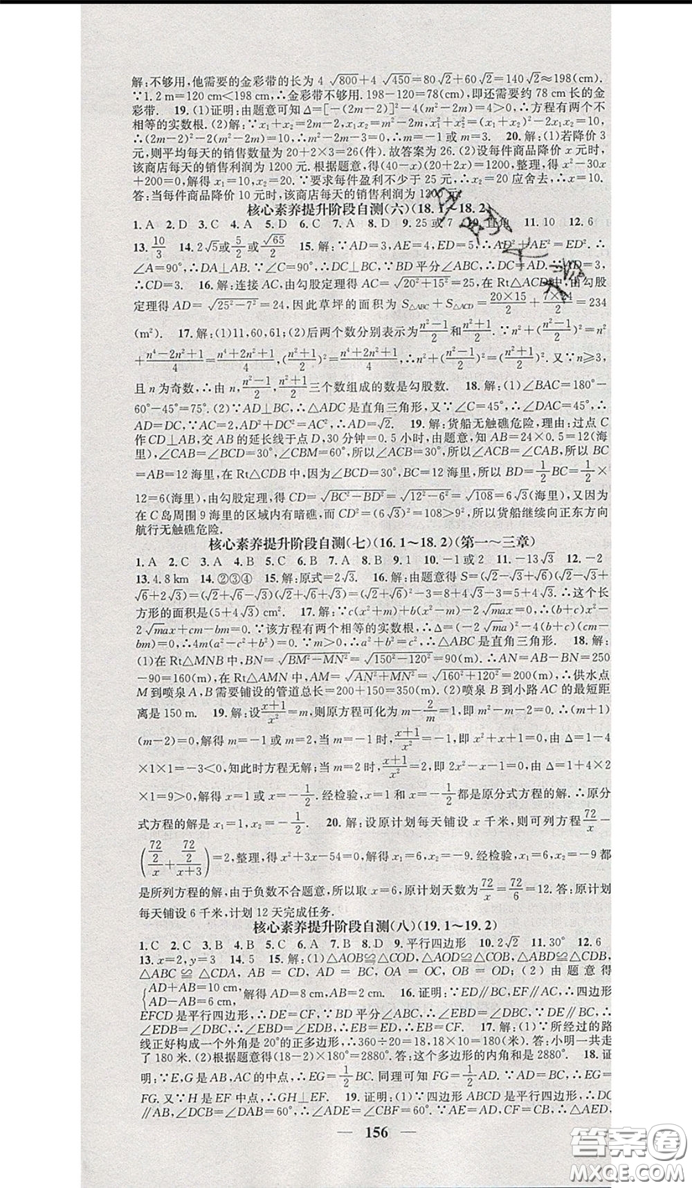 2020年智慧學(xué)堂核心素養(yǎng)提升法八年級(jí)下冊數(shù)學(xué)滬科版參考答案