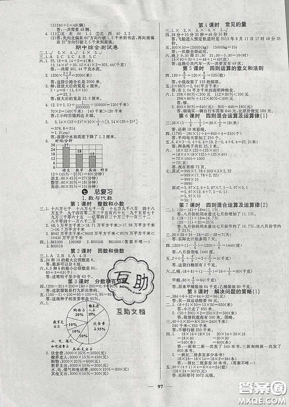 沈陽出版社2020新版梯田文化課堂內(nèi)外六年級數(shù)學下冊蘇教版答案