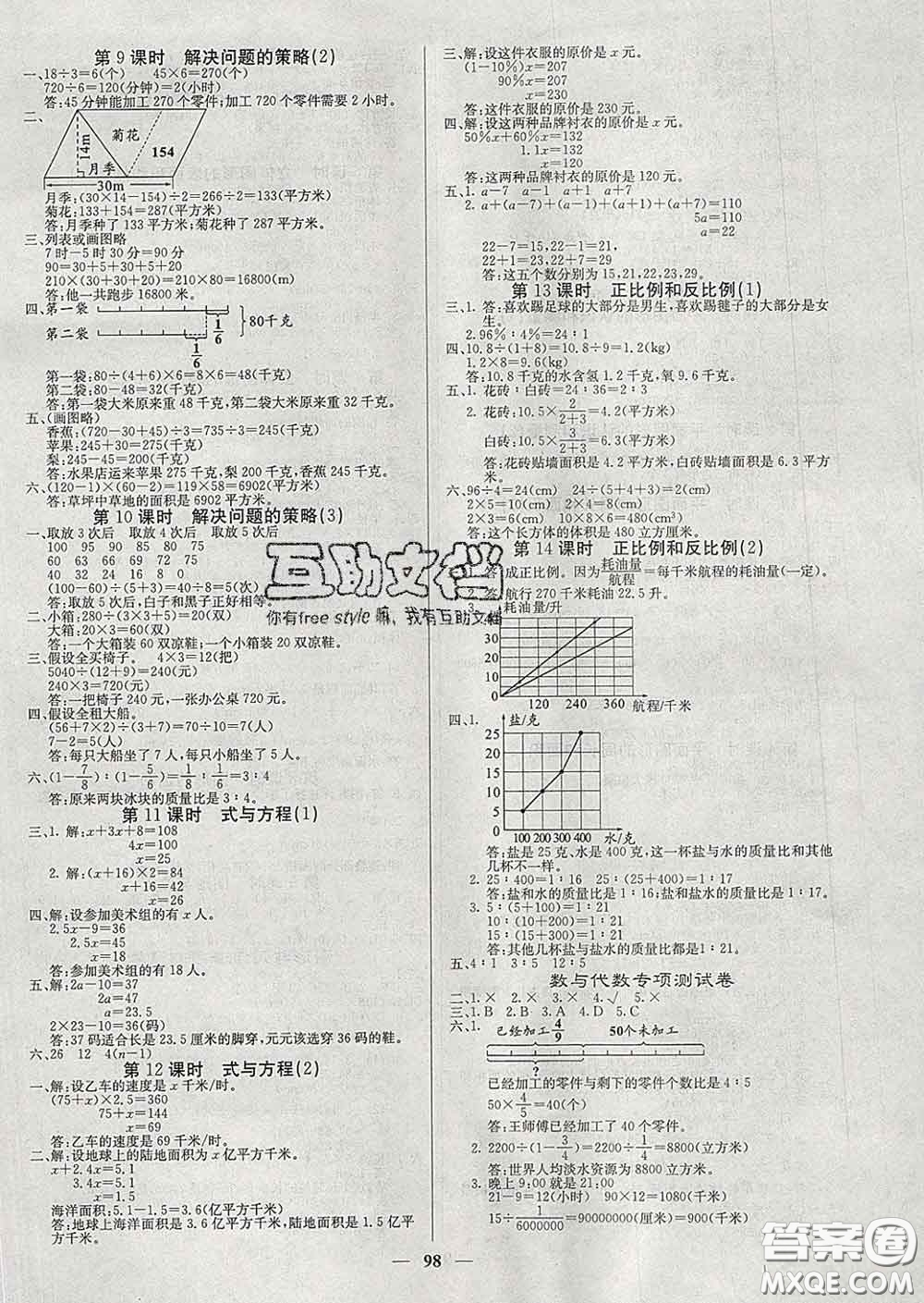 沈陽出版社2020新版梯田文化課堂內(nèi)外六年級數(shù)學下冊蘇教版答案