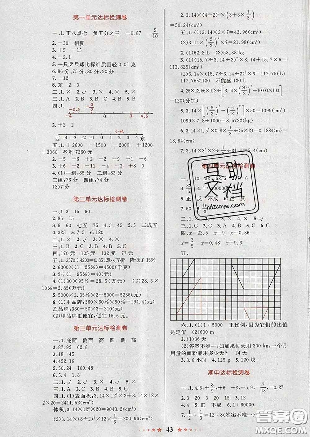 2020新版小學(xué)同步測控全優(yōu)設(shè)計(jì)超人天天練六年級(jí)數(shù)學(xué)人教版答案