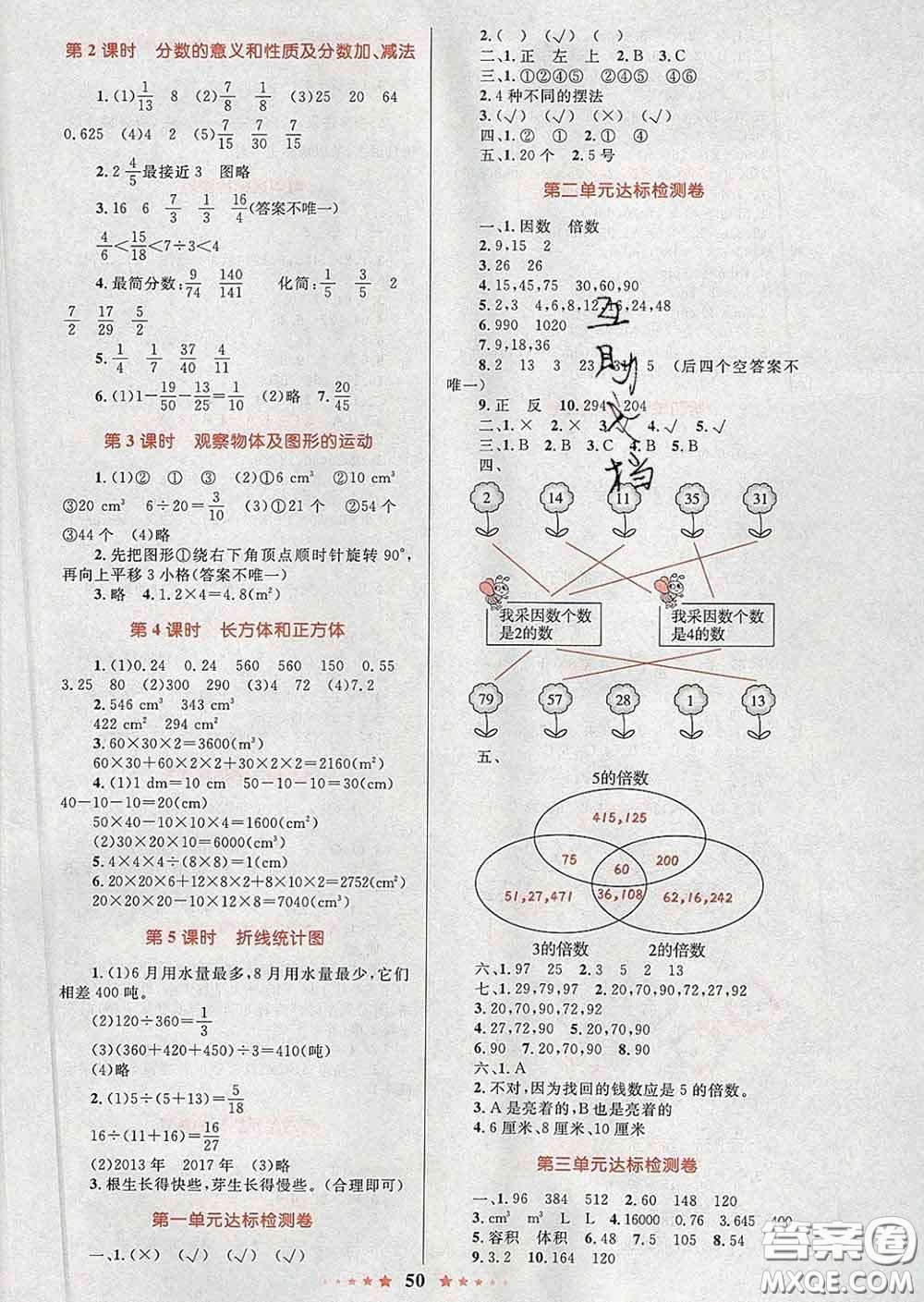 2020新版小學同步測控全優(yōu)設計超人天天練五年級數(shù)學人教版答案