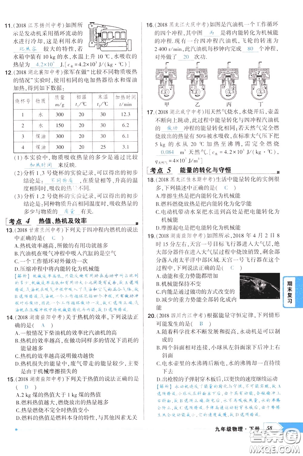 狀元成才路2020年狀元導(dǎo)練九年級下冊物理人教版參考答案