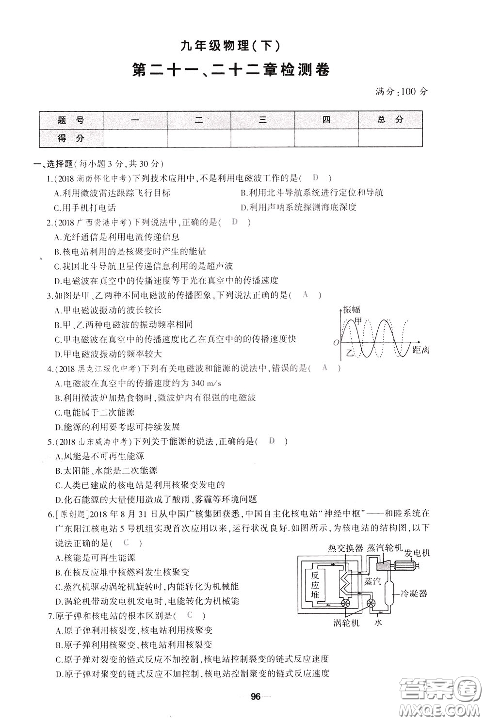 狀元成才路2020年狀元導(dǎo)練九年級下冊物理人教版參考答案