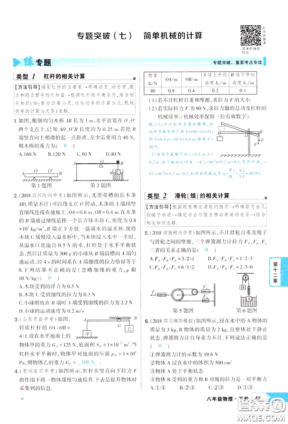 狀元成才路2020年?duì)钤獙?dǎo)練八年級(jí)下冊(cè)物理人教版參考答案