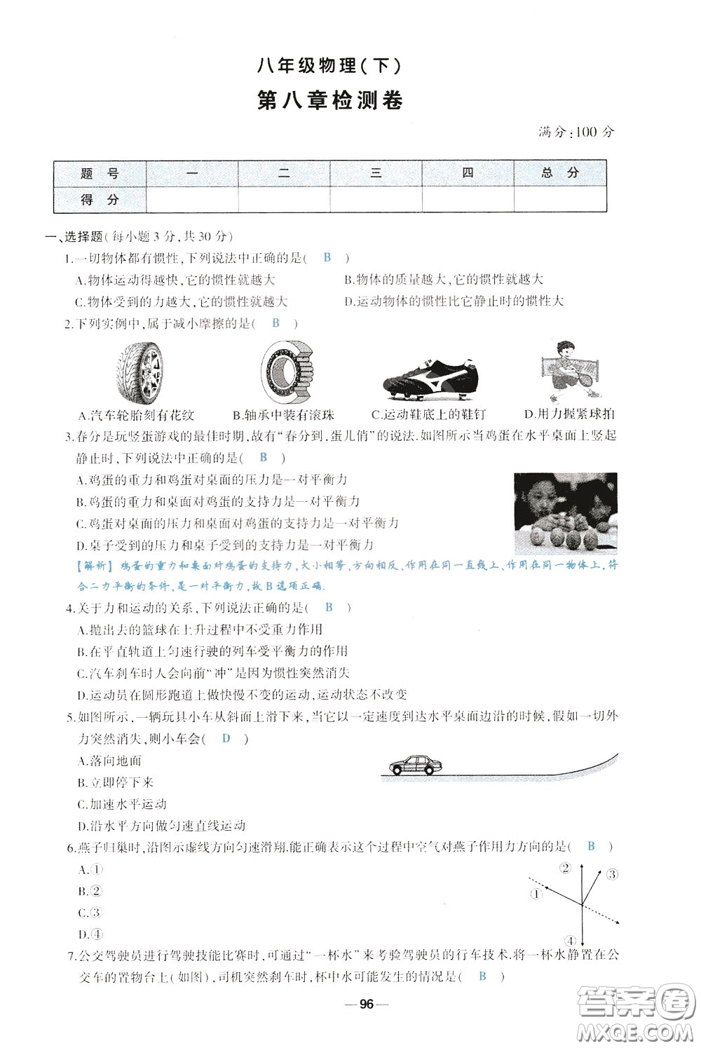 狀元成才路2020年?duì)钤獙?dǎo)練八年級(jí)下冊(cè)物理人教版參考答案