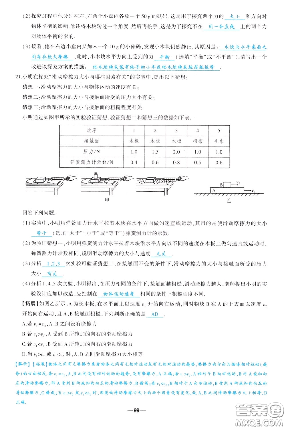 狀元成才路2020年?duì)钤獙?dǎo)練八年級(jí)下冊(cè)物理人教版參考答案