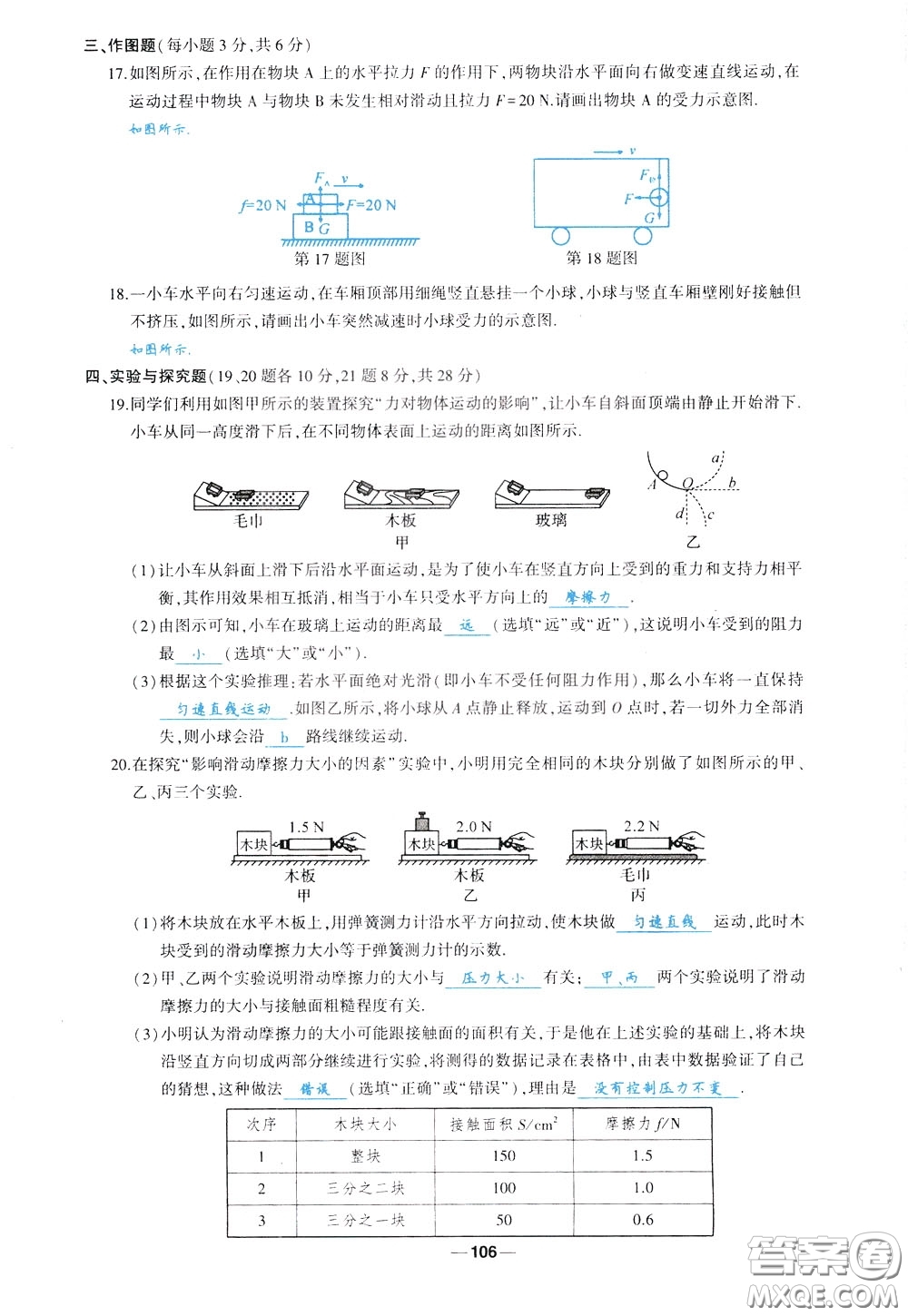 狀元成才路2020年?duì)钤獙?dǎo)練八年級(jí)下冊(cè)物理人教版參考答案