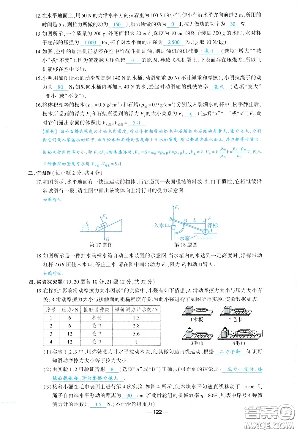 狀元成才路2020年?duì)钤獙?dǎo)練八年級(jí)下冊(cè)物理人教版參考答案