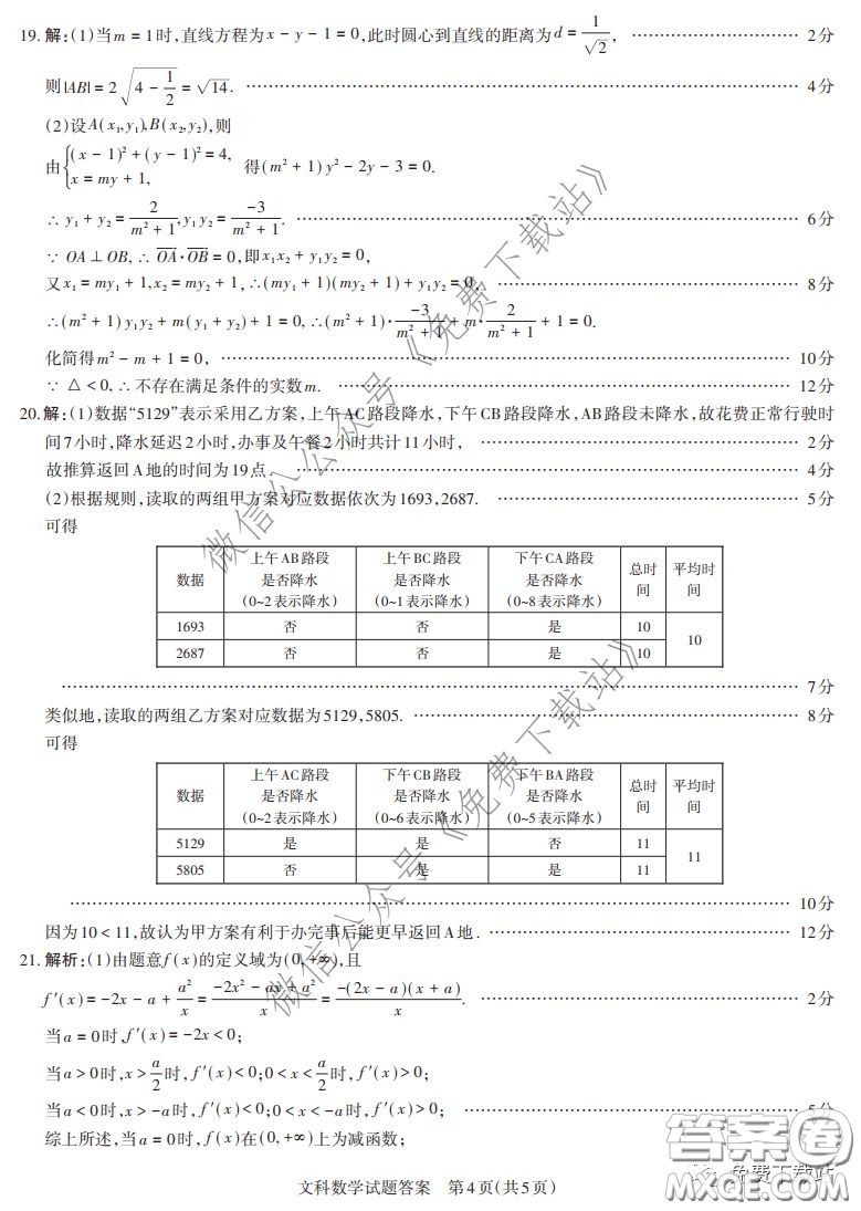 山西省2020年2月高三開(kāi)學(xué)摸底考試文科數(shù)學(xué)試題及答案