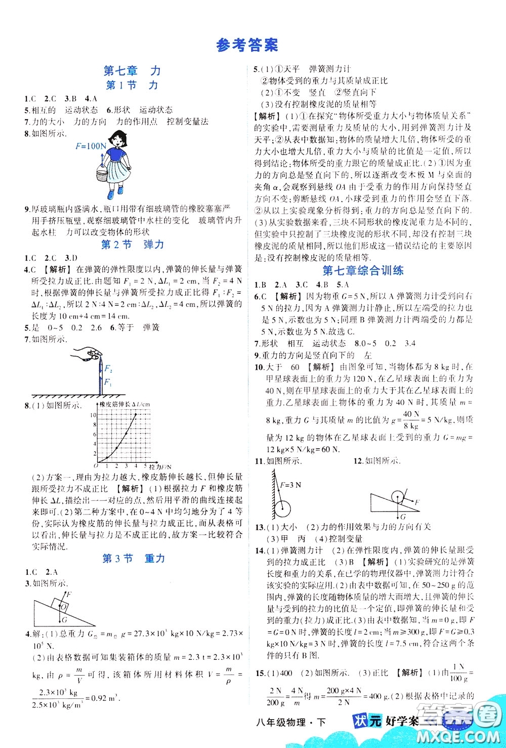 黃岡狀元成才路2020年狀元大課堂好學(xué)案八年級下冊物理人教版參考答案