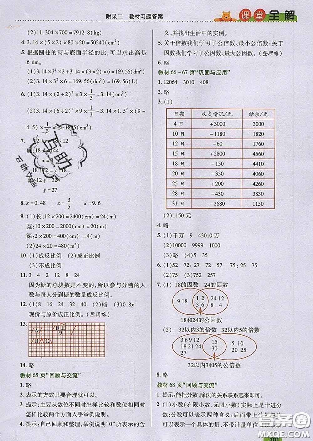 2020新版跳跳熊小學(xué)特級(jí)教師課堂全解六年級(jí)數(shù)學(xué)下冊(cè)北師版答案