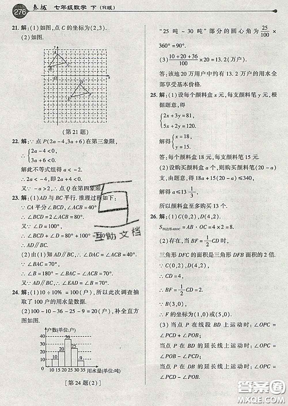 吉林教育出版社2020春特高級(jí)教師點(diǎn)撥七年級(jí)數(shù)學(xué)下冊(cè)人教版答案