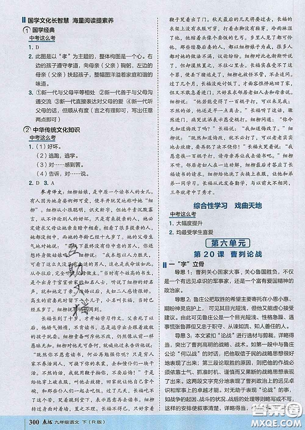 吉林教育出版社2020春特高級教師點(diǎn)撥九年級語文下冊人教版答案