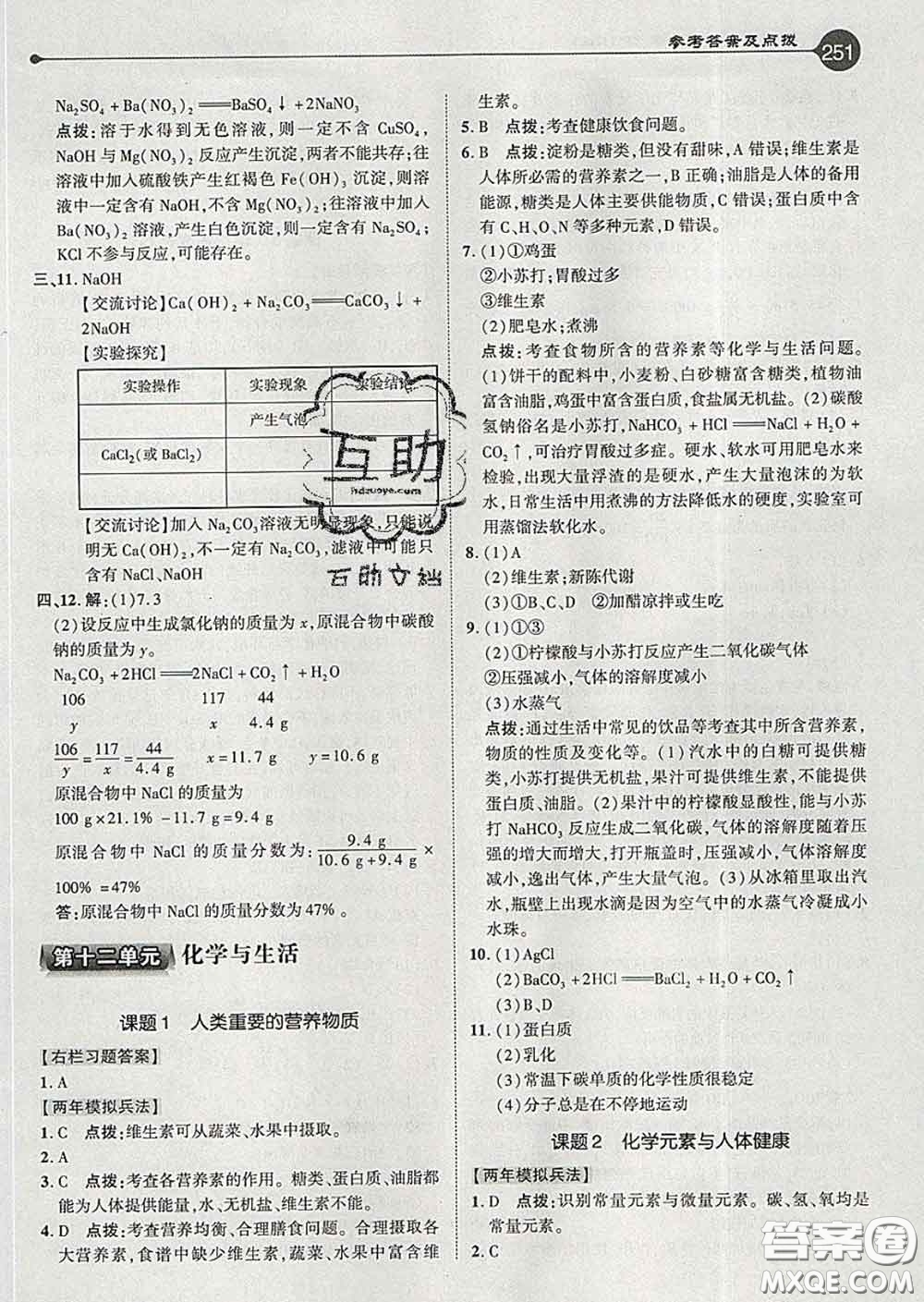 吉林教育出版社2020春特高級教師點撥九年級化學(xué)下冊人教版答案