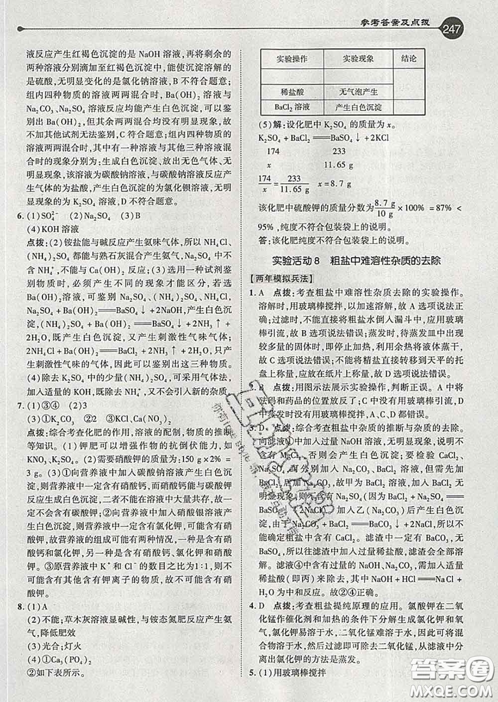 吉林教育出版社2020春特高級教師點撥九年級化學(xué)下冊人教版答案