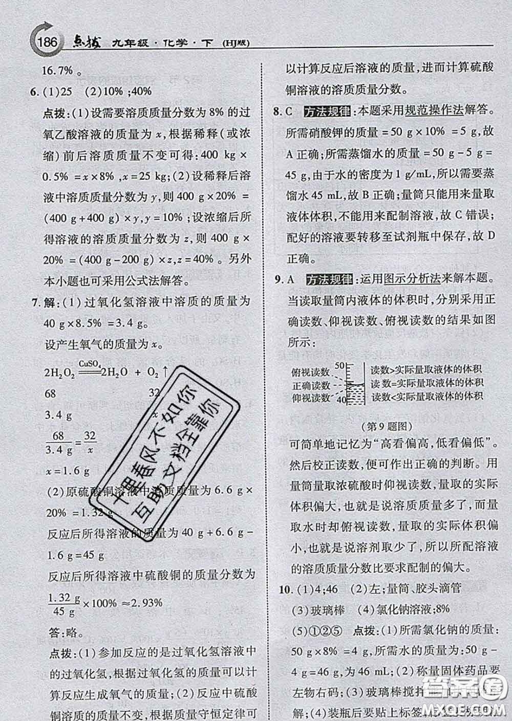 吉林教育出版社2020春特高級教師點撥九年級化學下冊滬教版答案