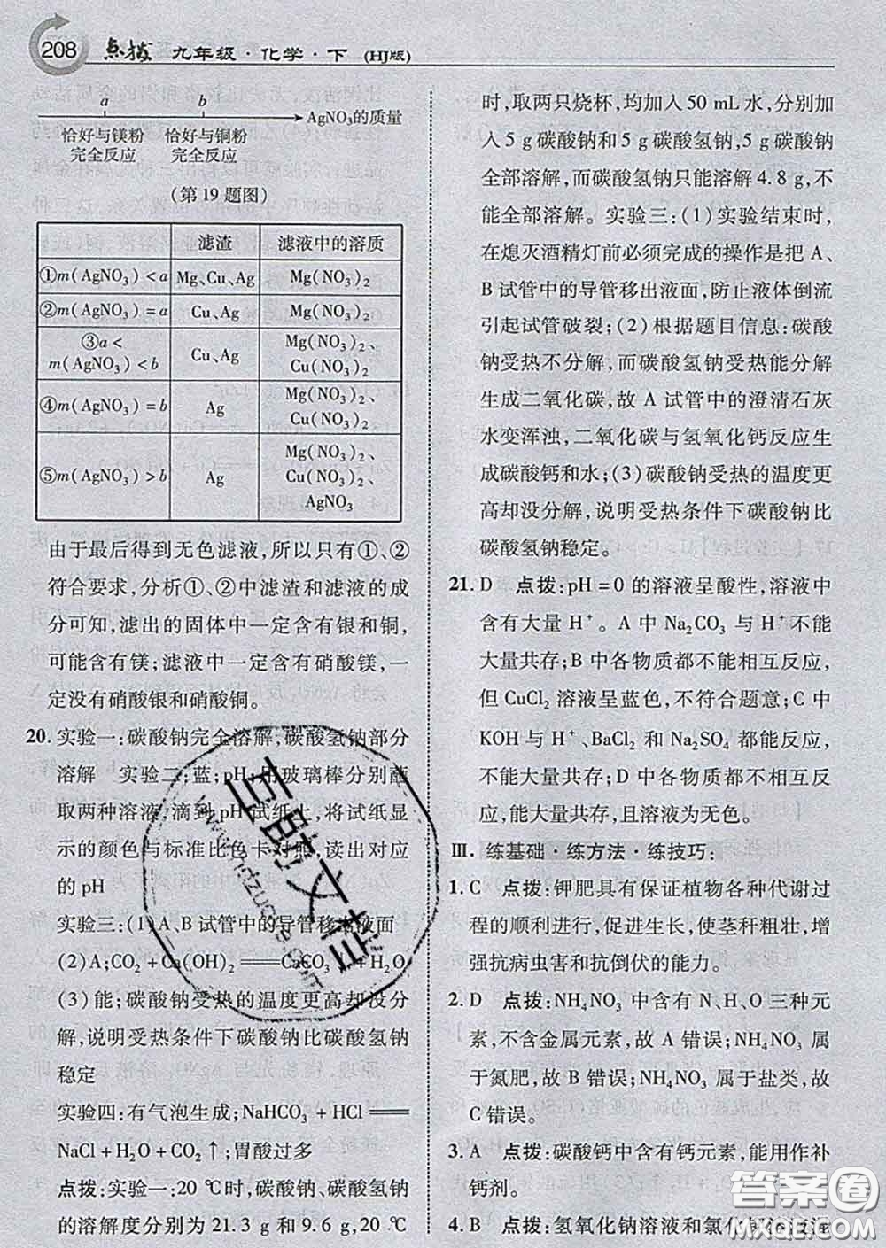 吉林教育出版社2020春特高級教師點撥九年級化學下冊滬教版答案