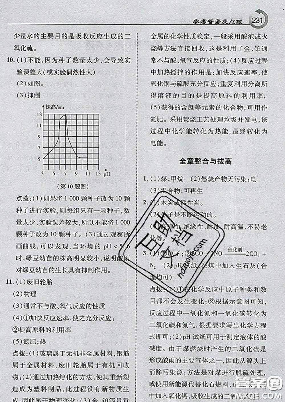 吉林教育出版社2020春特高級教師點撥九年級化學下冊滬教版答案