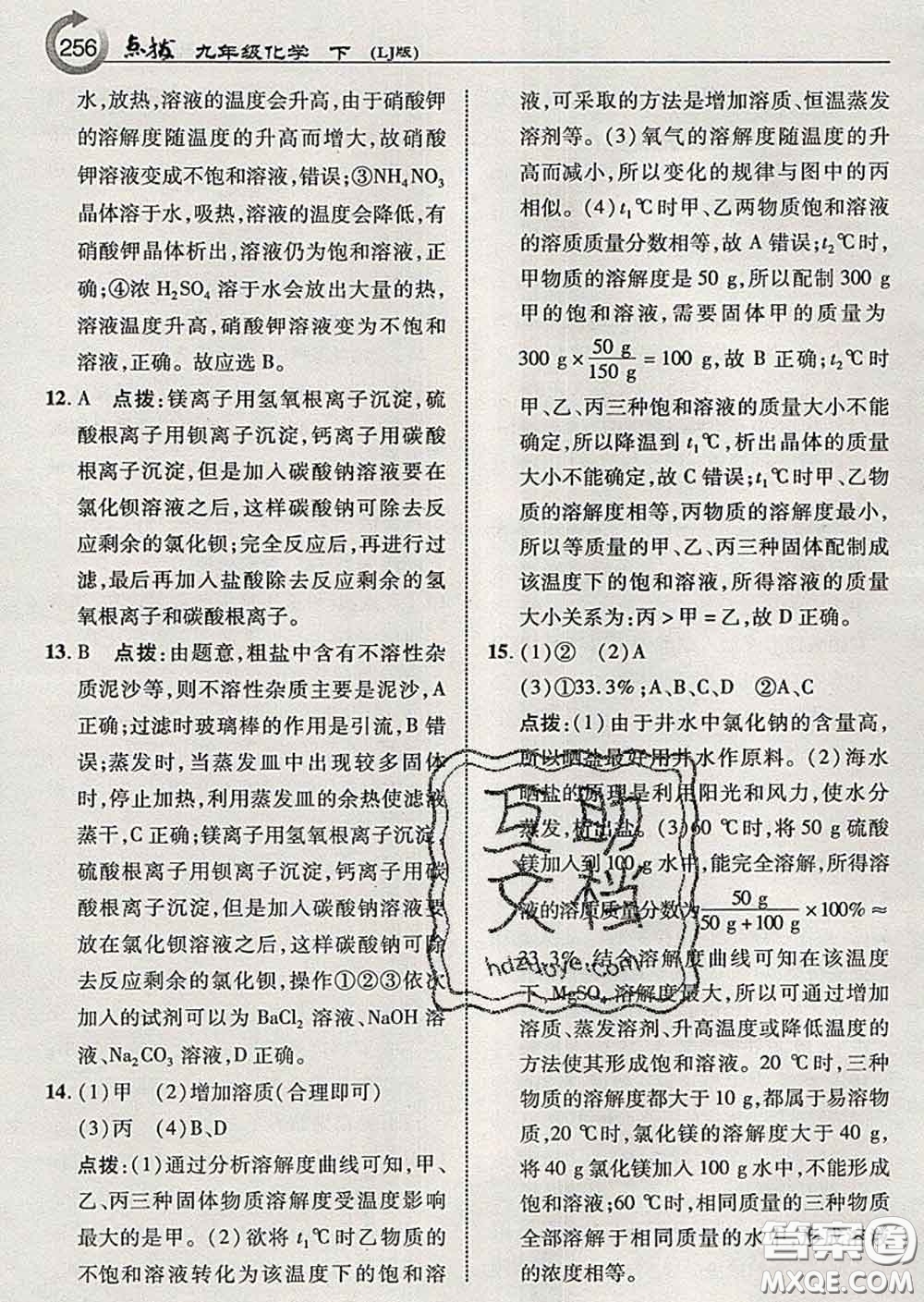 吉林教育出版社2020春特高級(jí)教師點(diǎn)撥九年級(jí)化學(xué)下冊(cè)魯教版答案