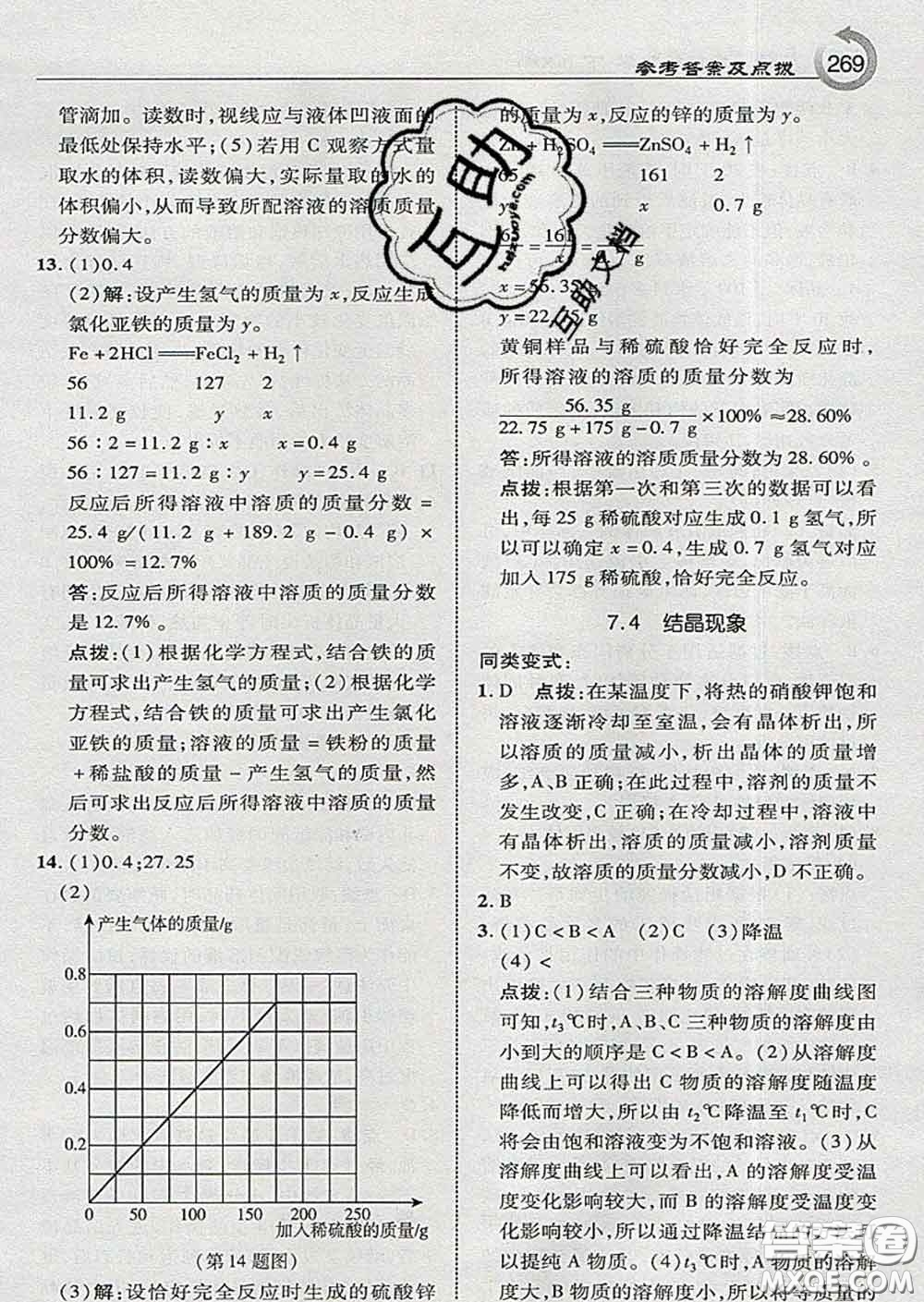 吉林教育出版社2020春特高級教師點撥九年級化學(xué)下冊科學(xué)版答案