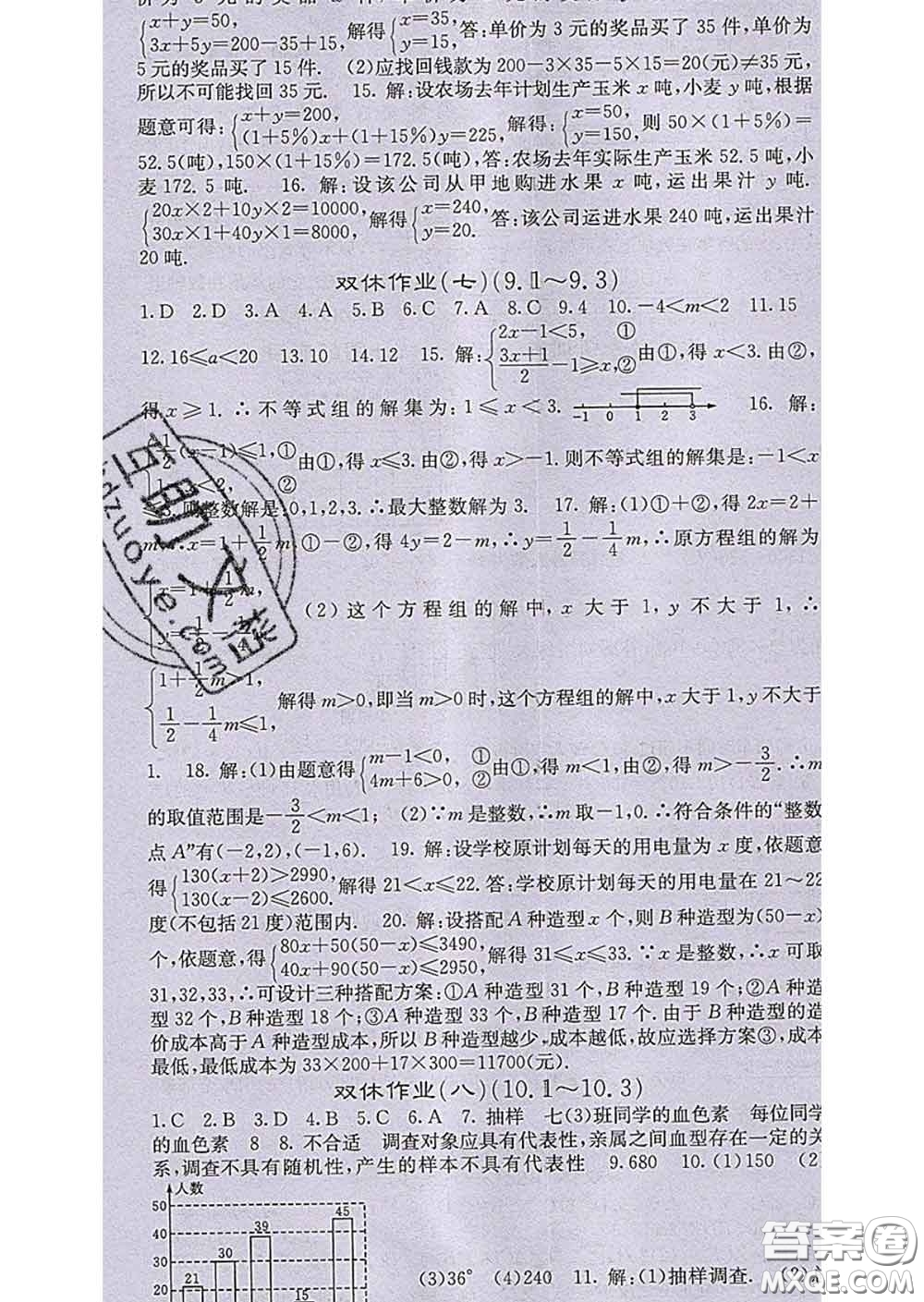 梯田文化2020春課堂點(diǎn)睛七年級(jí)數(shù)學(xué)下冊(cè)人教版答案