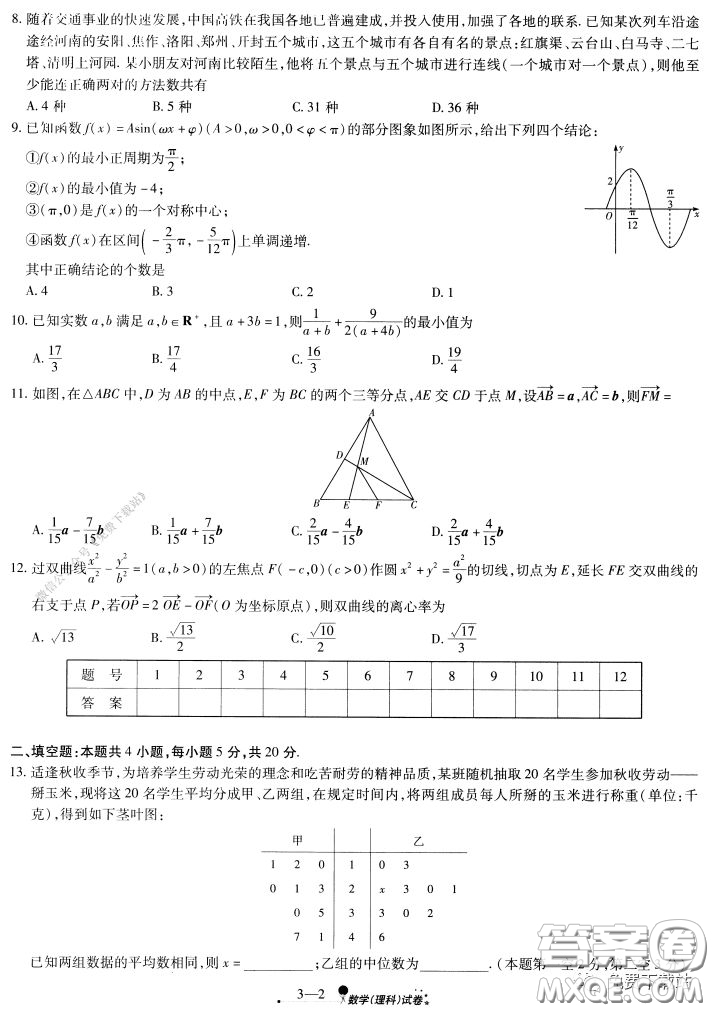 天一大聯(lián)考2020高考全真模擬卷三理科數(shù)學(xué)試題及答案