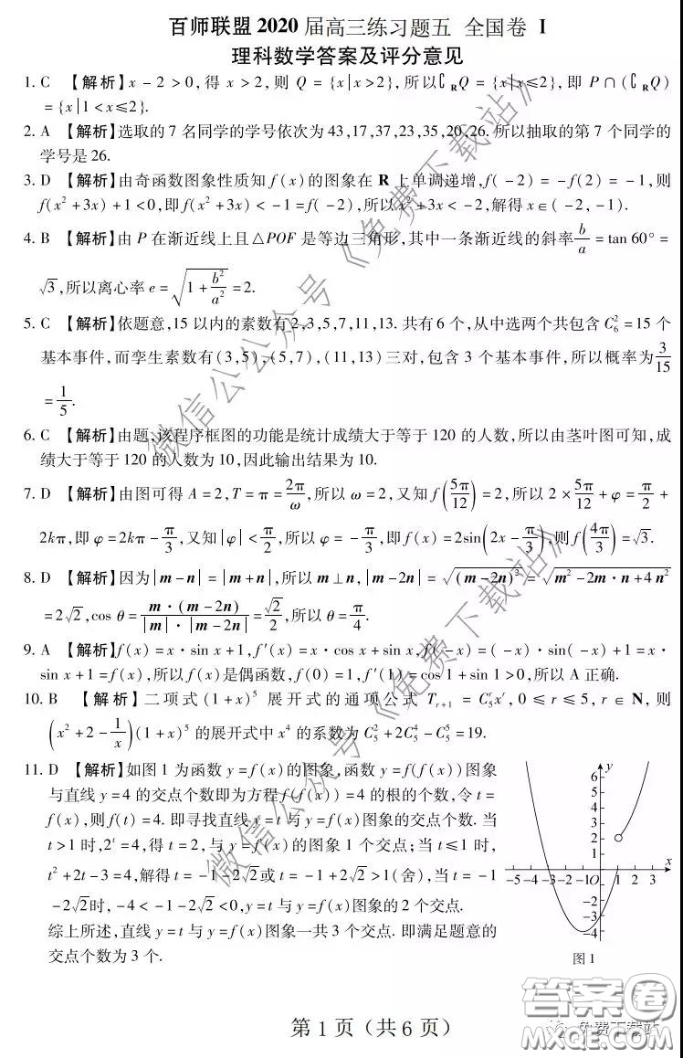 百師聯(lián)盟2020屆高三練習(xí)五全國卷I理科數(shù)學(xué)試題及答案