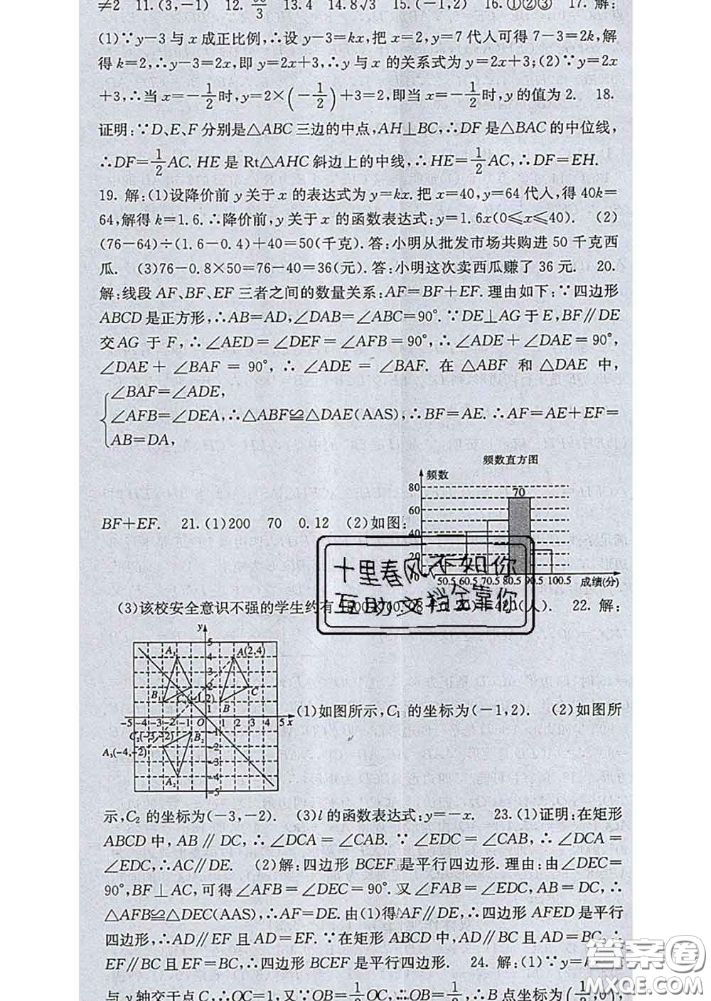 梯田文化2020春課堂點(diǎn)睛八年級(jí)數(shù)學(xué)下冊(cè)湘教版答案